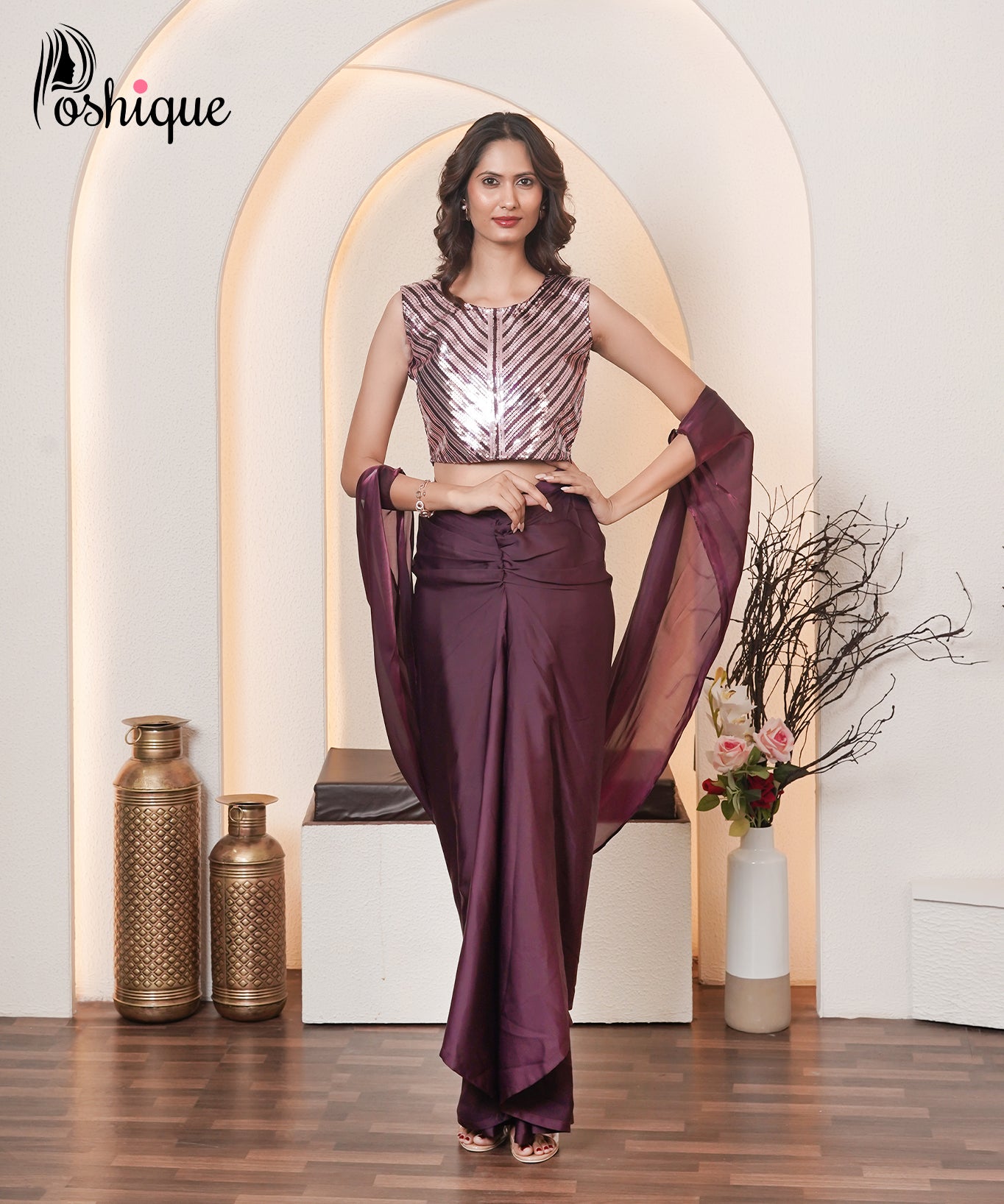 Wine Sequin Sleeveless Blouse