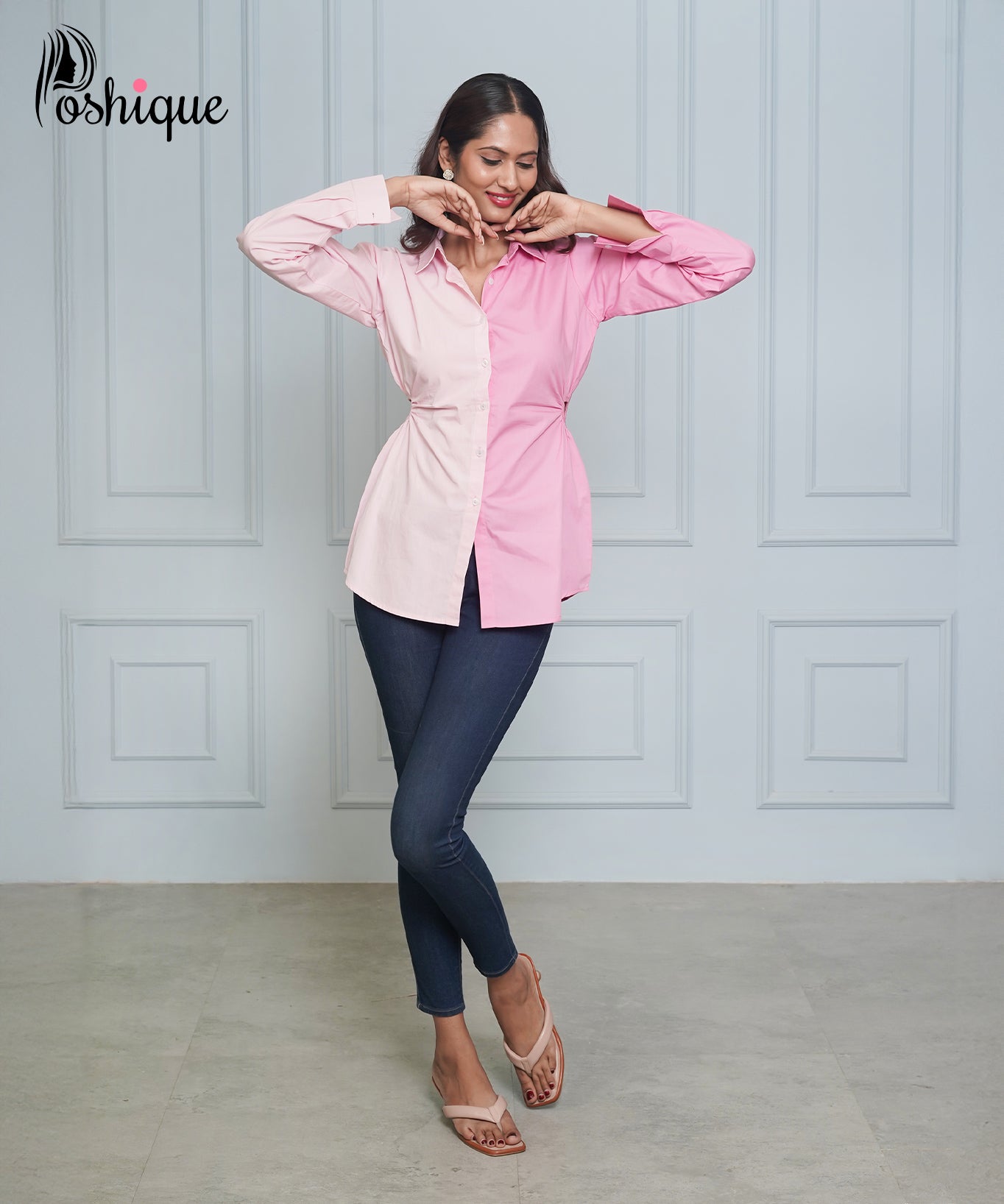 Dual-Tone Pink Button-Down Shirt