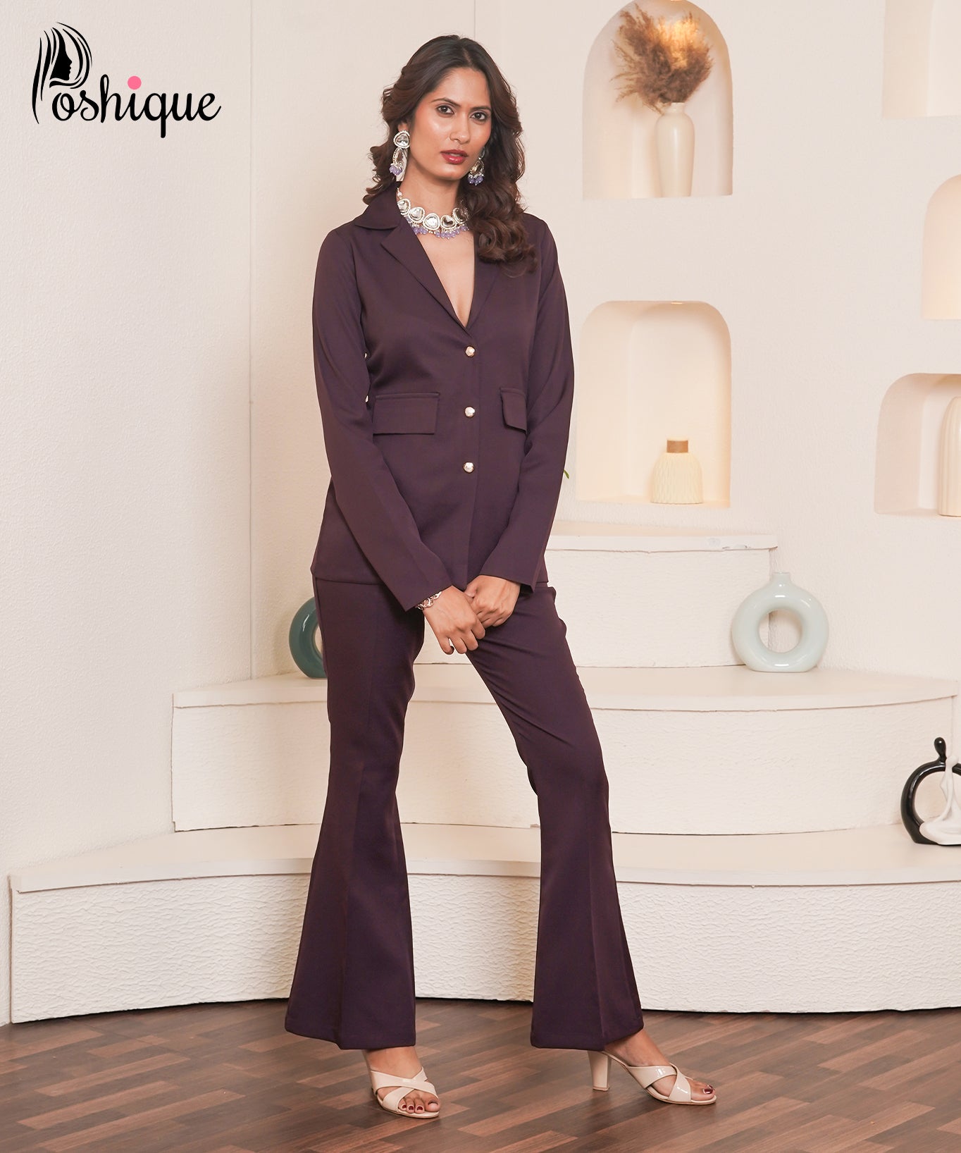Luxe Plum Tailored Blazer & Flared Trousers Set