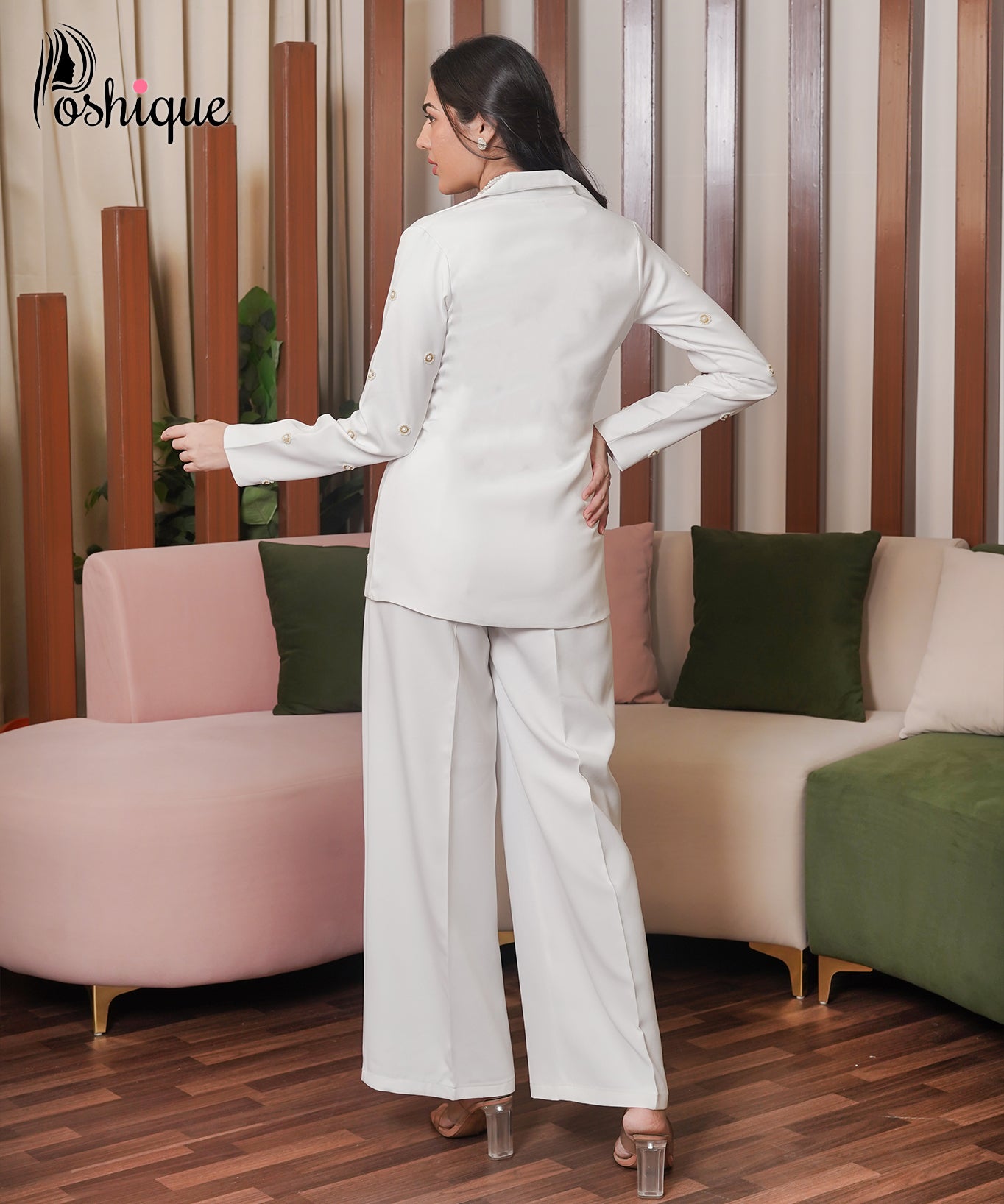 Ivory High-Waisted Wide-Leg Trousers