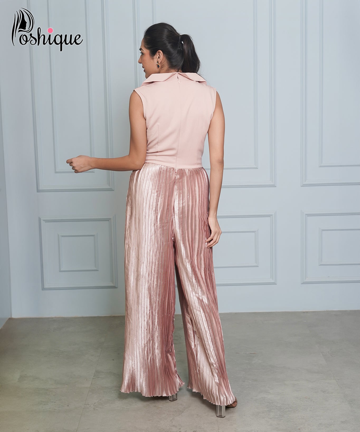 Poshique Blush Pink Pleated Jumpsuit