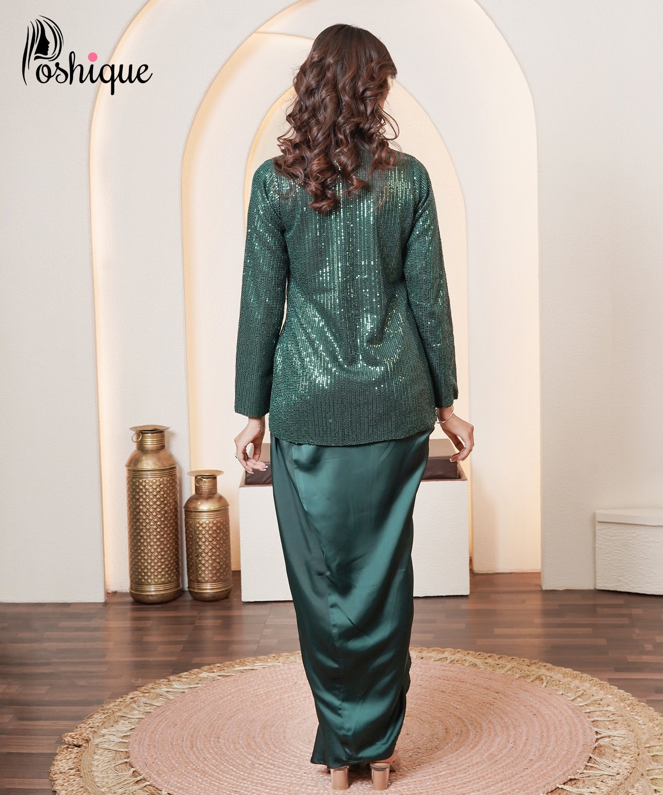 Emerald Green Sequin Blazer, Bralette & Draped Skirt Set