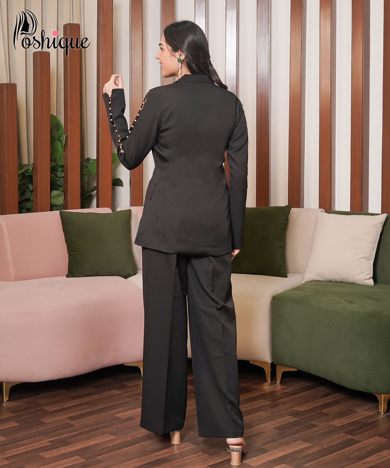 Black Studded Sleeve Blazer & Trouser Set