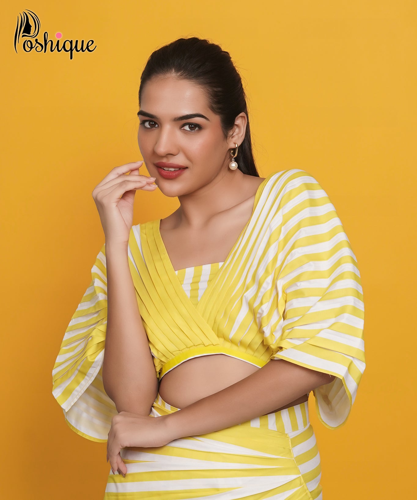 Yellow & White Striped Batwing Sleeve Crop Top