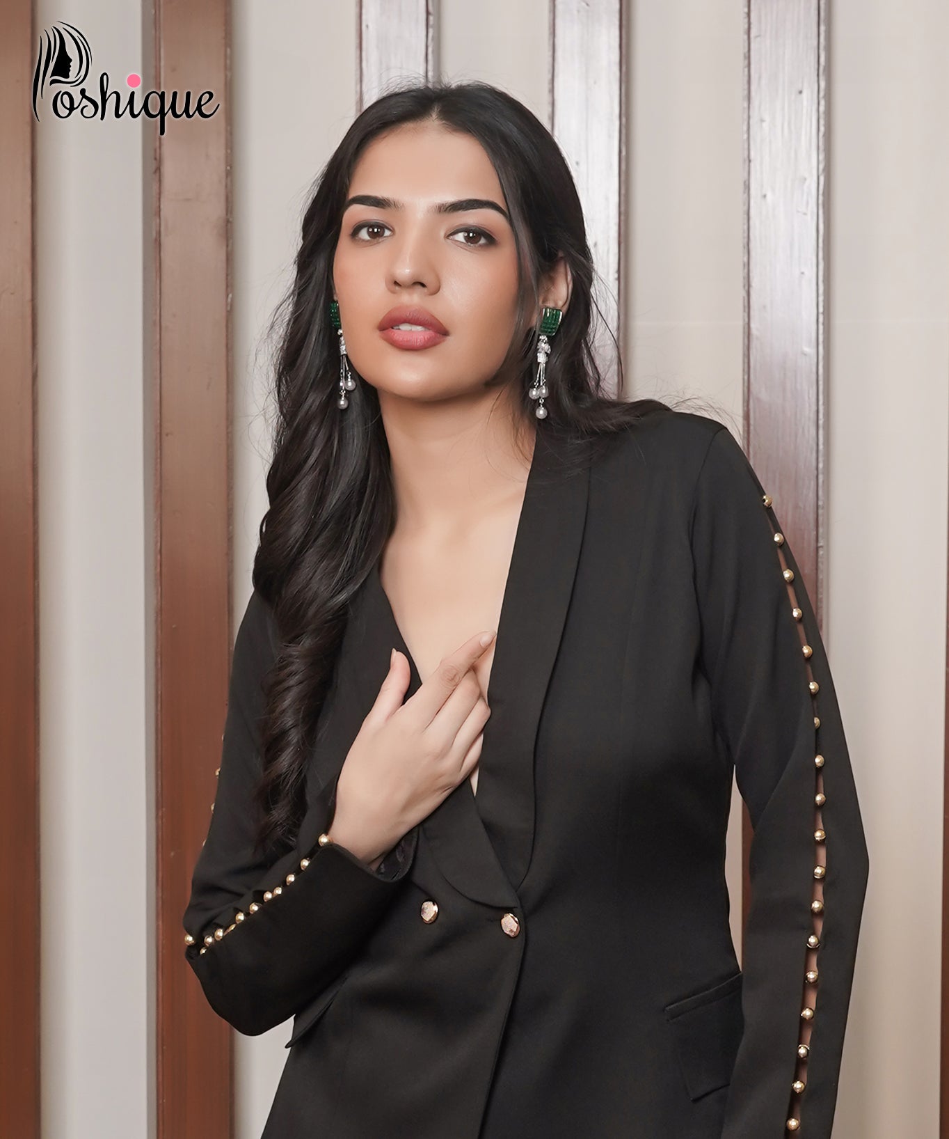 Black Studded Sleeve Blazer & Trouser Set