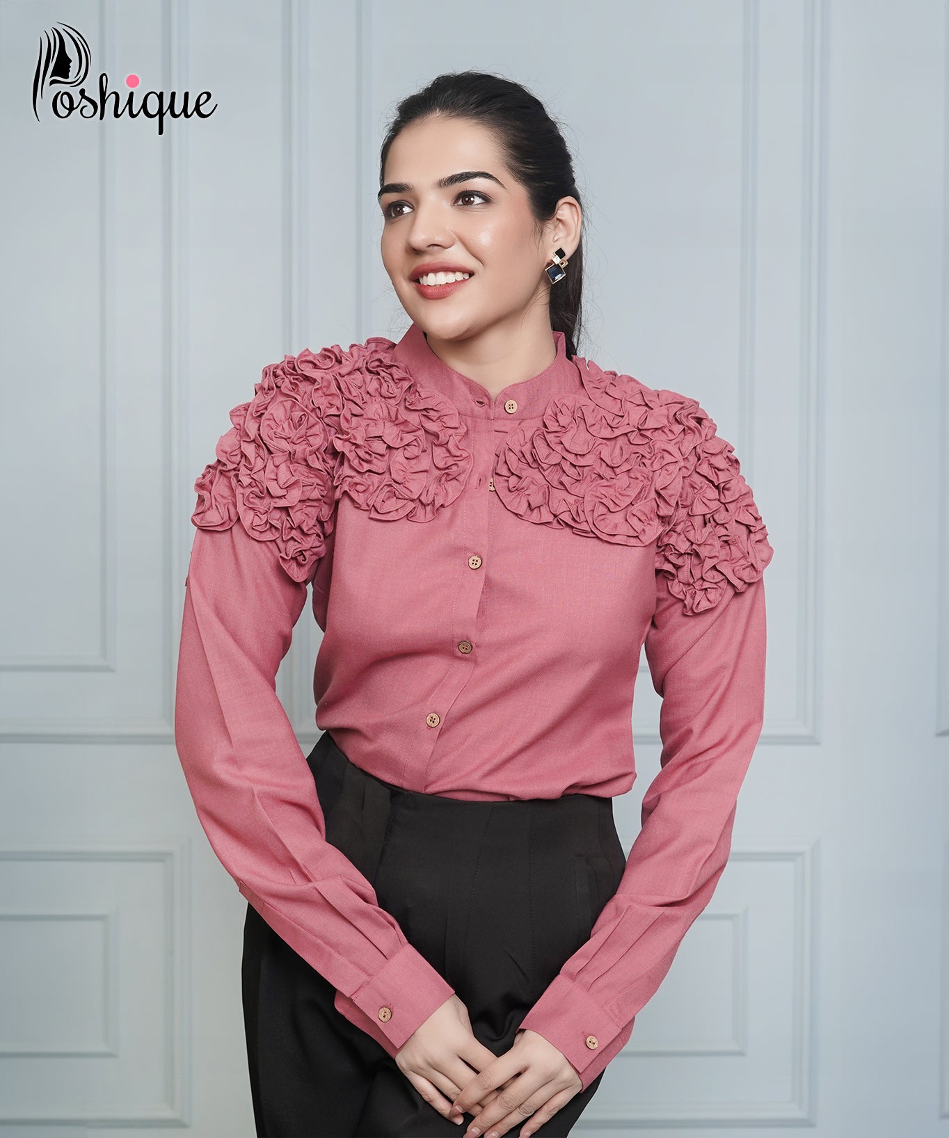 Ruffled Floral Applique Shirt