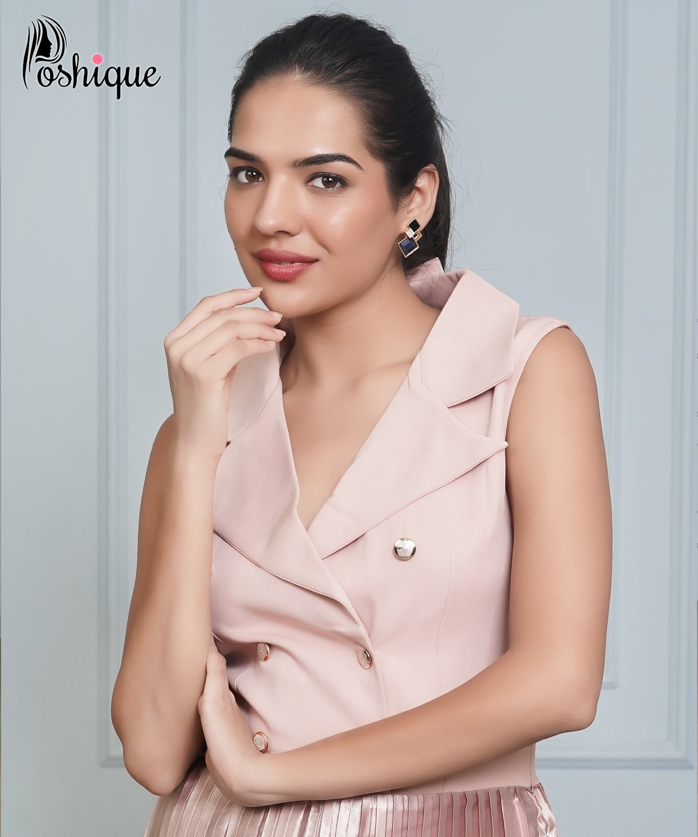 Poshique Blush Pink Pleated Jumpsuit