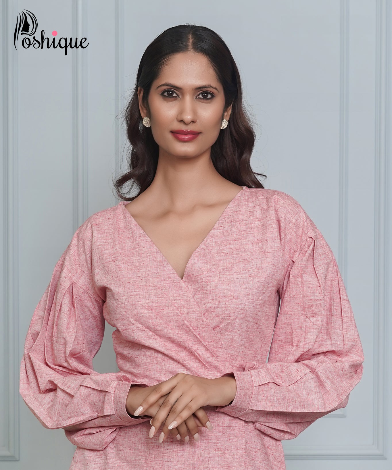 Poshique Elegant Wrap Top & Maroon Straight-Leg Trouser Set