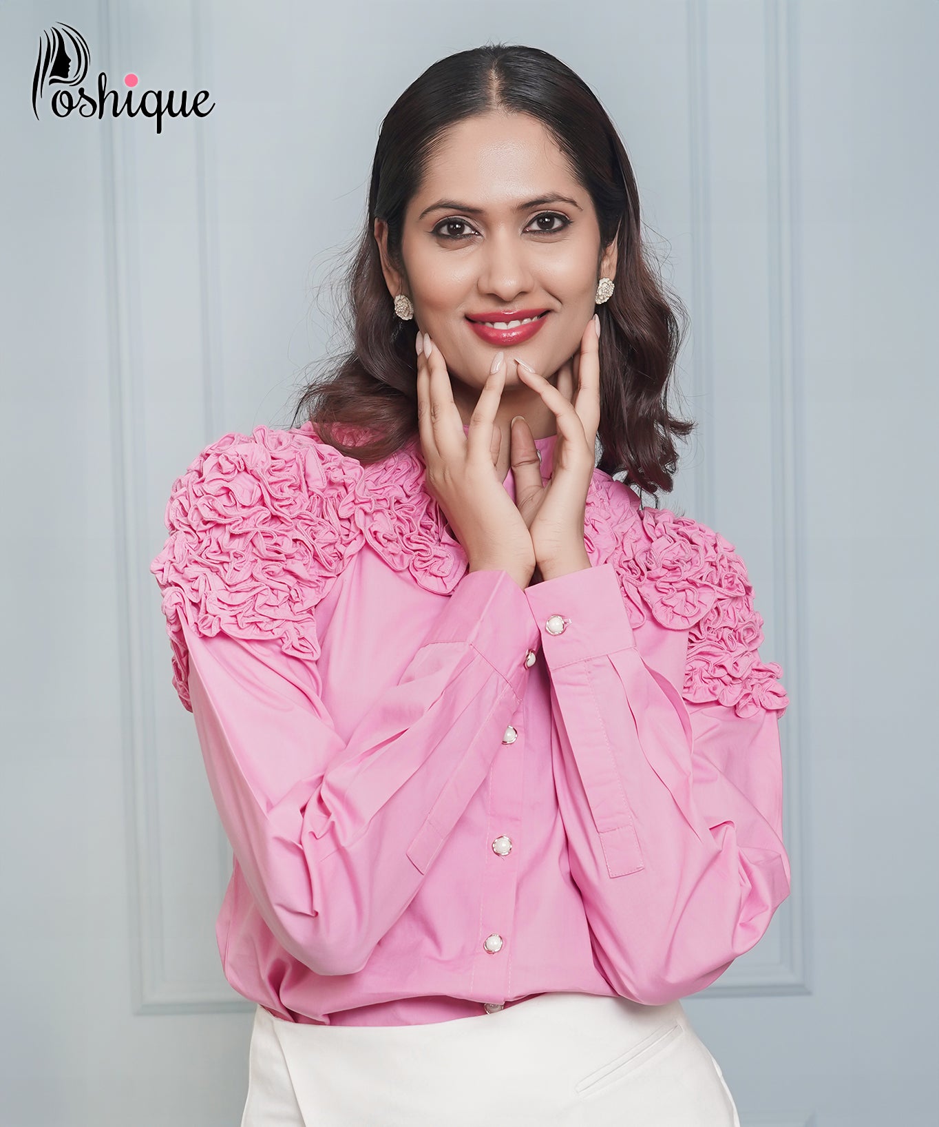 Poshique Ruffle Applique Embellished Detail Shirt