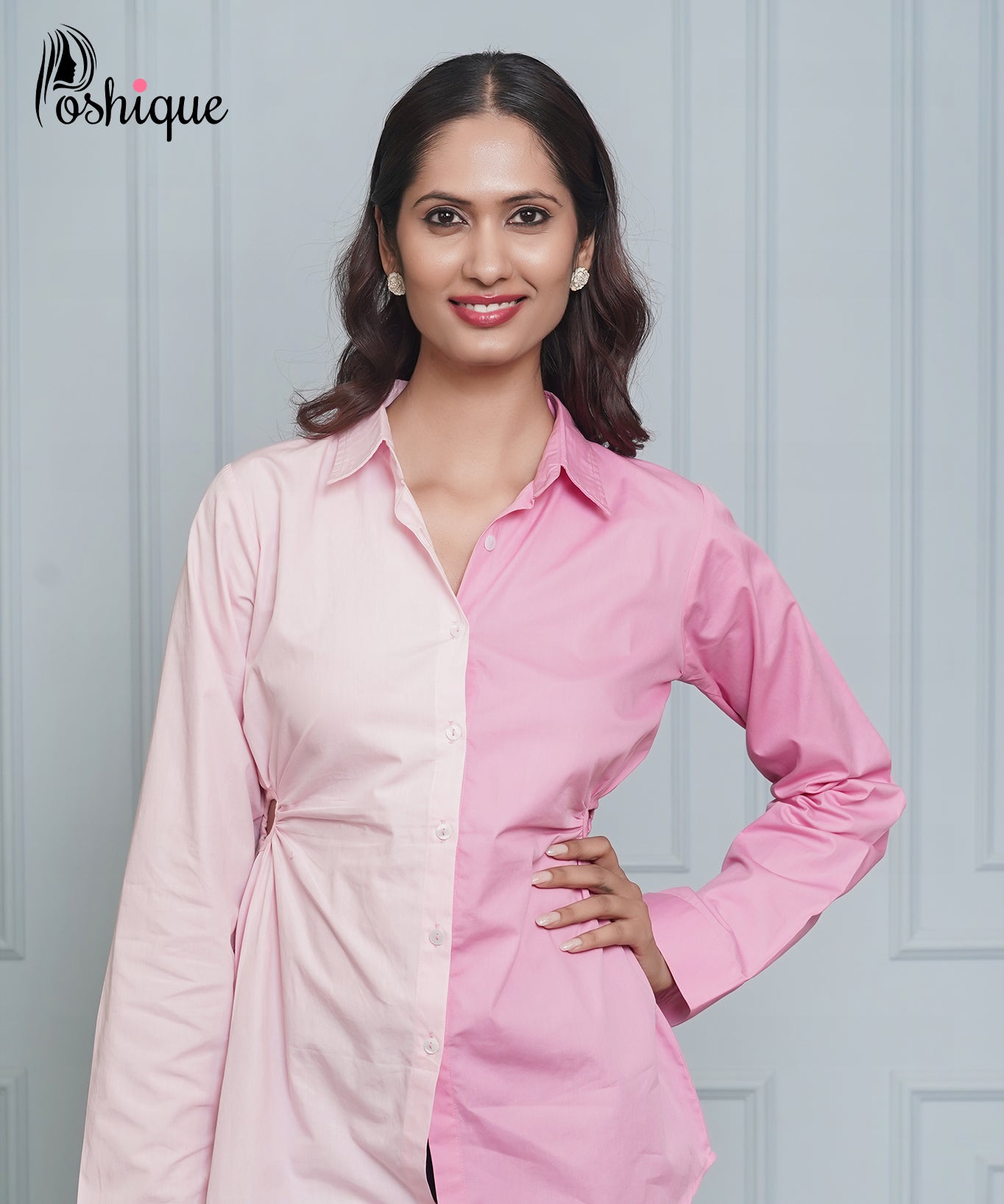 Dual-Tone Pink Button-Down Shirt