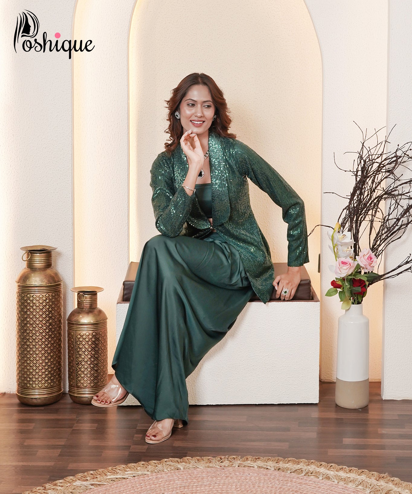 Emerald Green Draped Satin Skirt