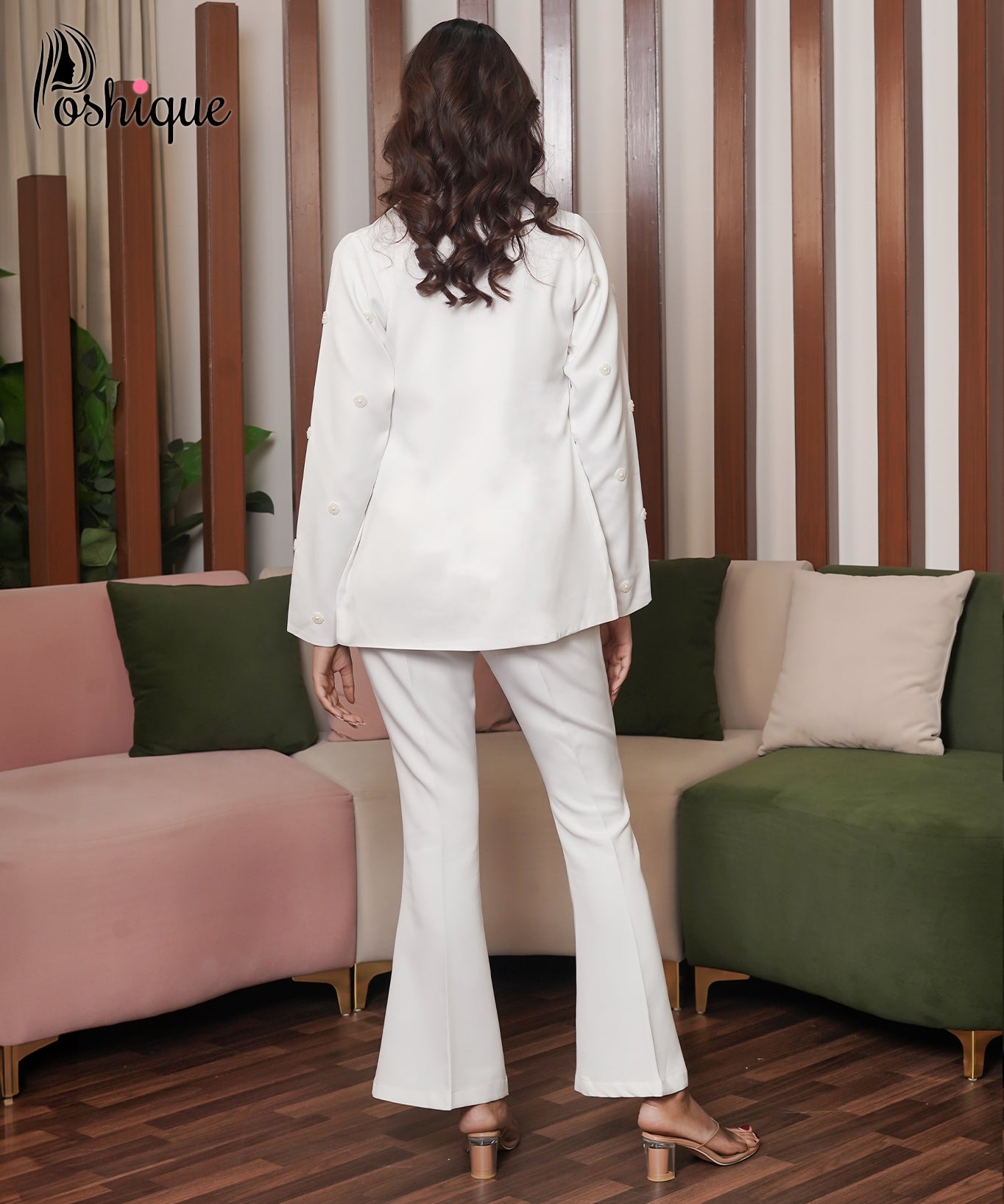 Ivory Blazer & Flared Trouser Set