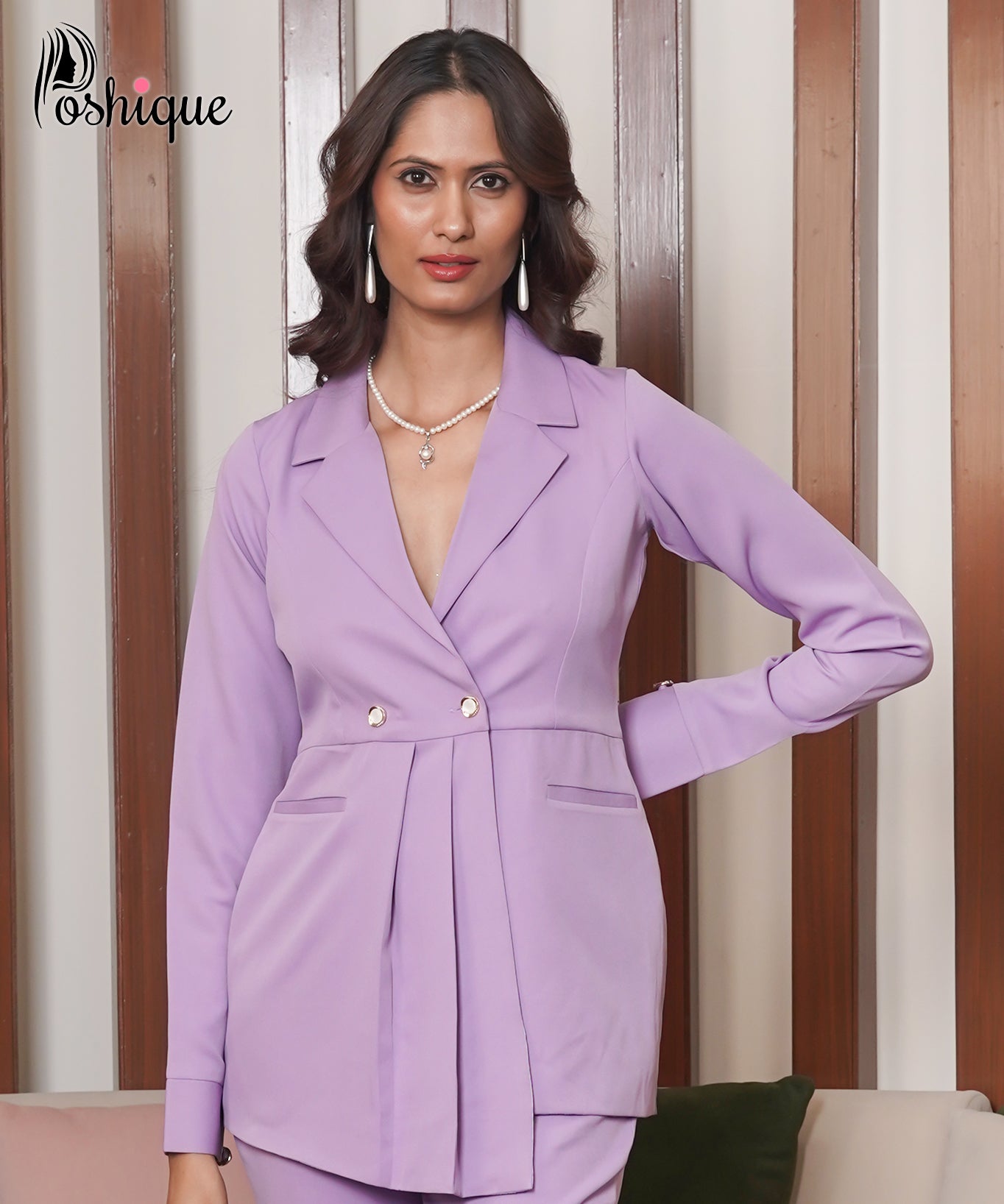 Lavender Pleated Blazer & Slim Trousers Set