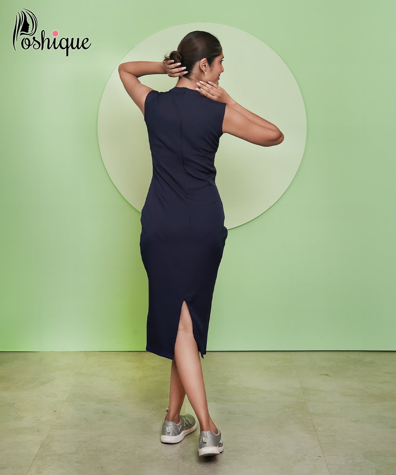 Poshique Trendy Navy Blue Midi Dress