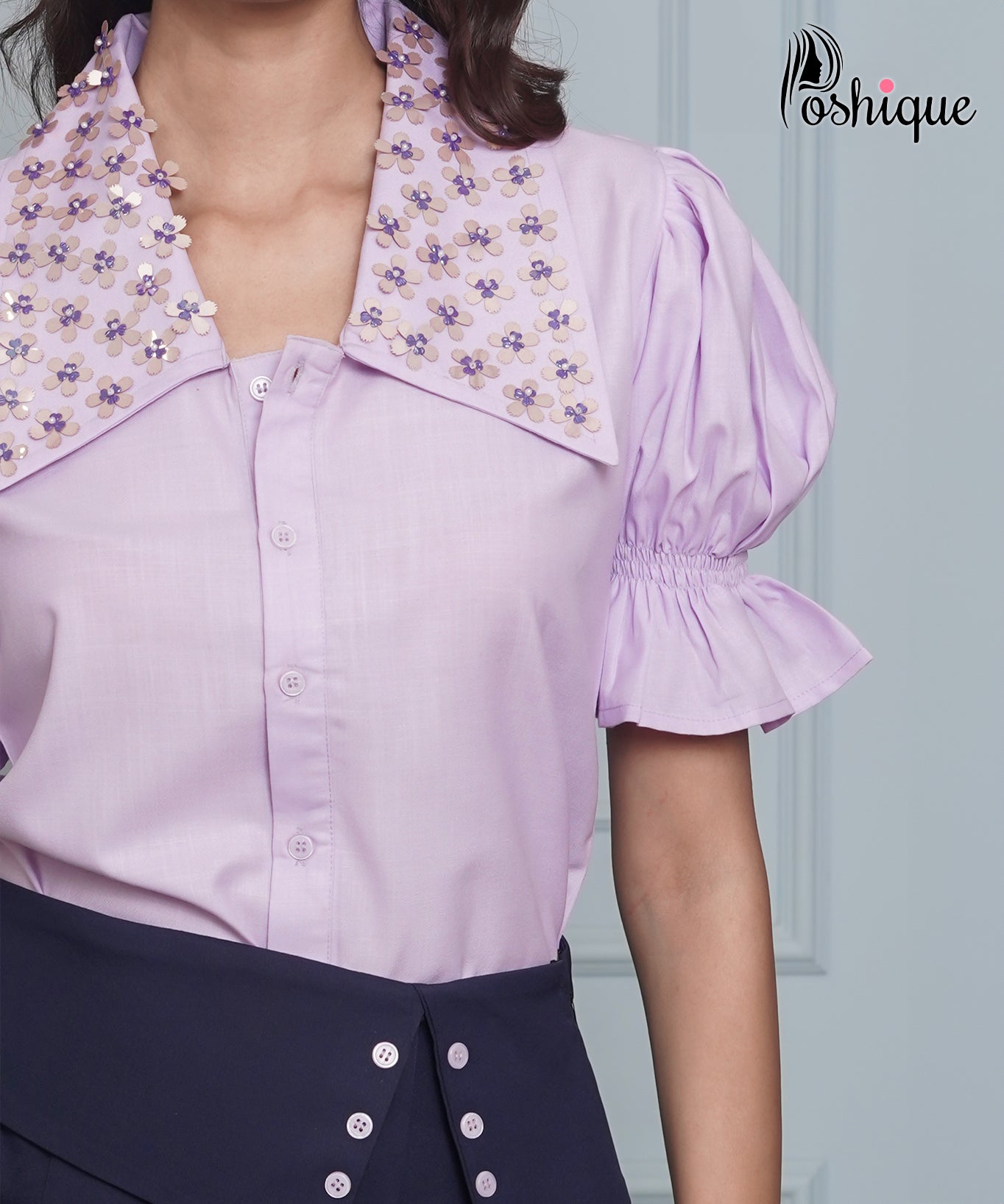 Poshique Navy Blue High-Waisted Asymmetrical Skirt