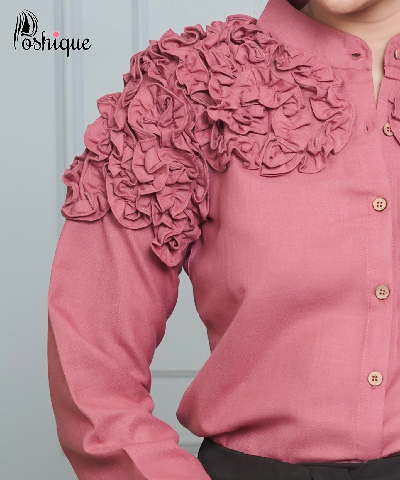 Ruffled Floral Applique Shirt