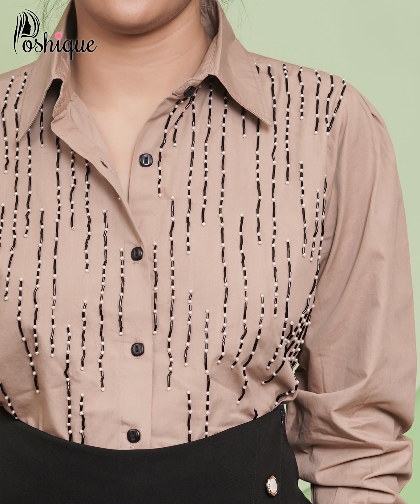 Poshique Black High-Waisted Button Detail Skort