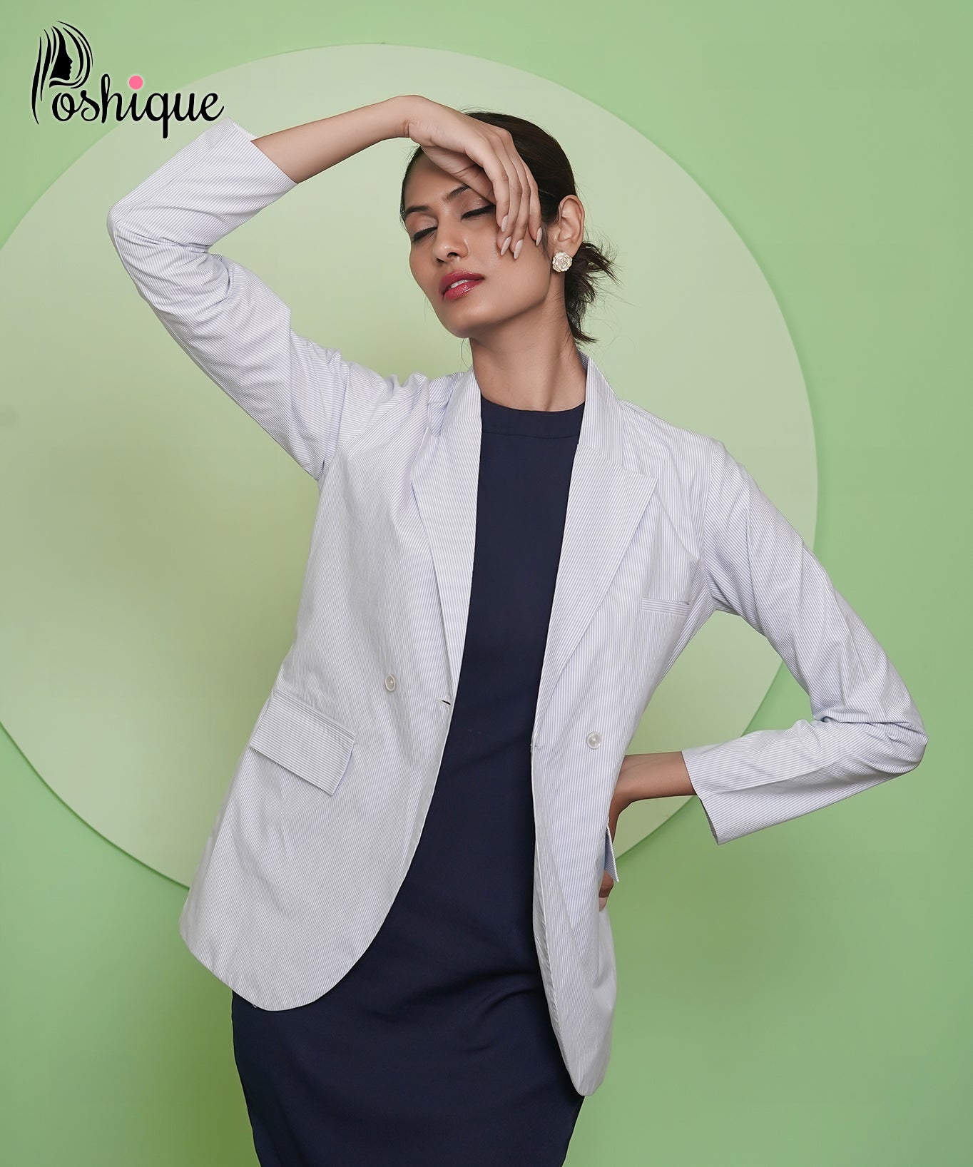 Poshique Trendy Navy Blue Midi Dress