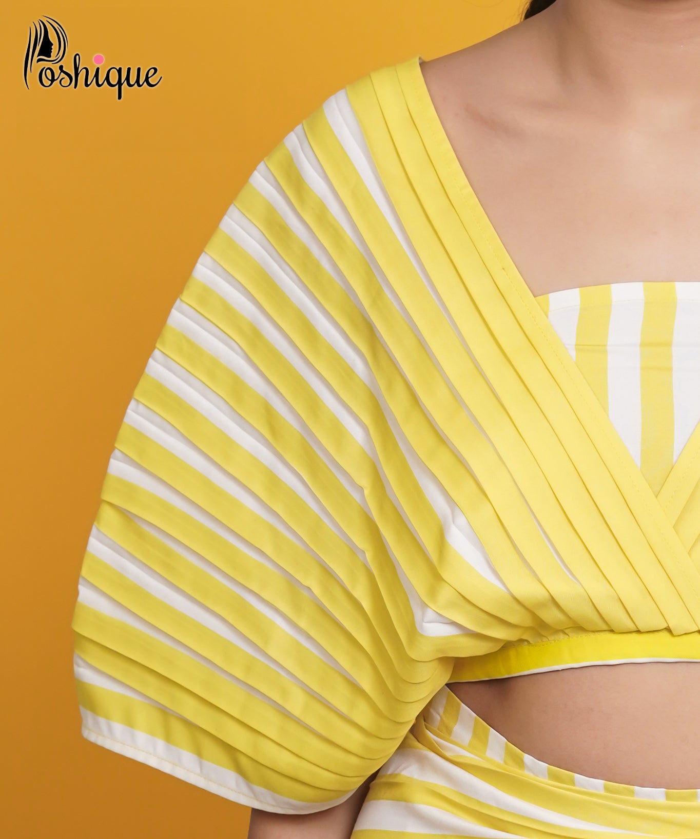 Yellow & White Striped Draped Midi Skirt