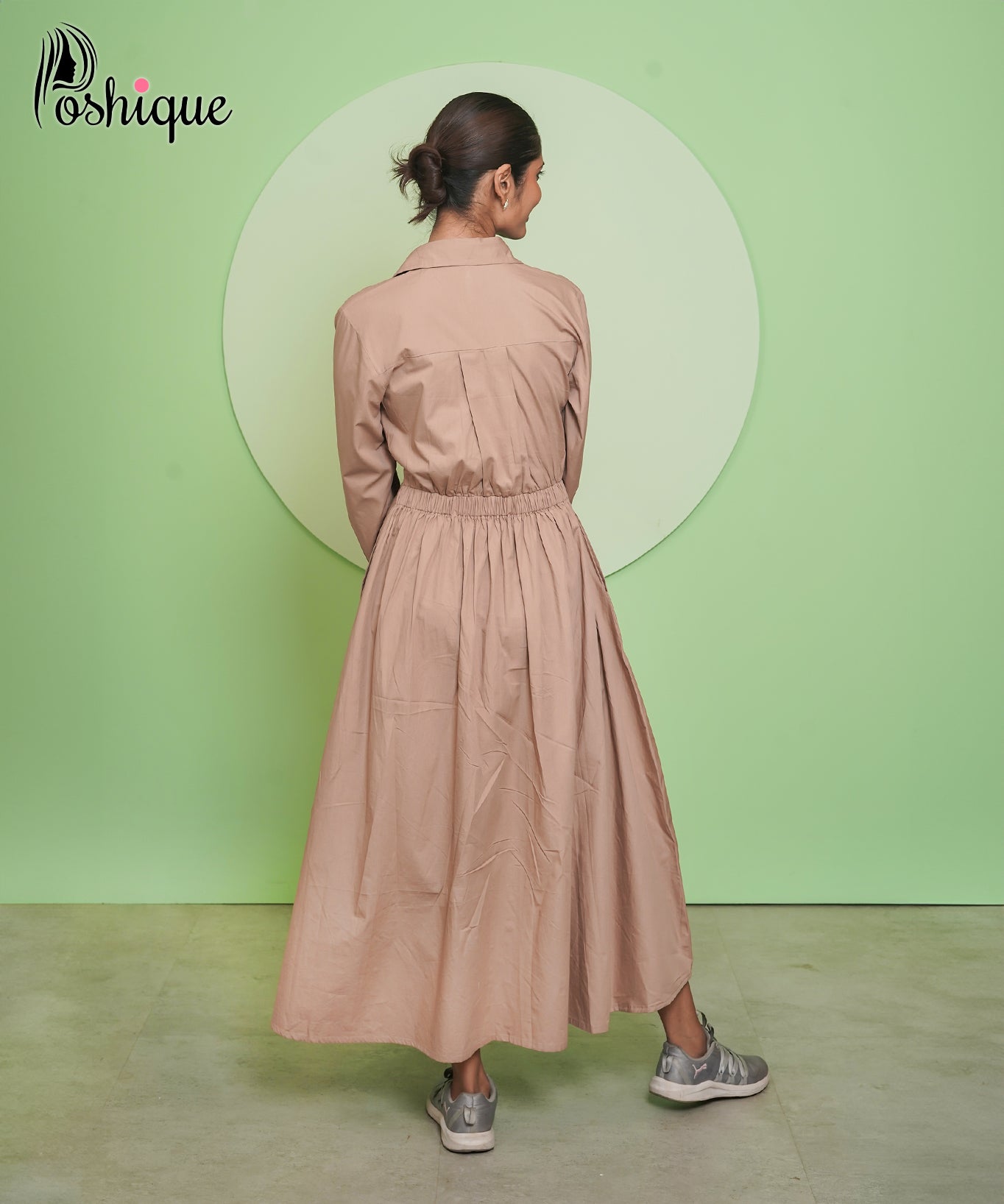 Poshique Beige Collared Maxi Shirt Dress Poshique Beige Collared Maxi Shirt Dress