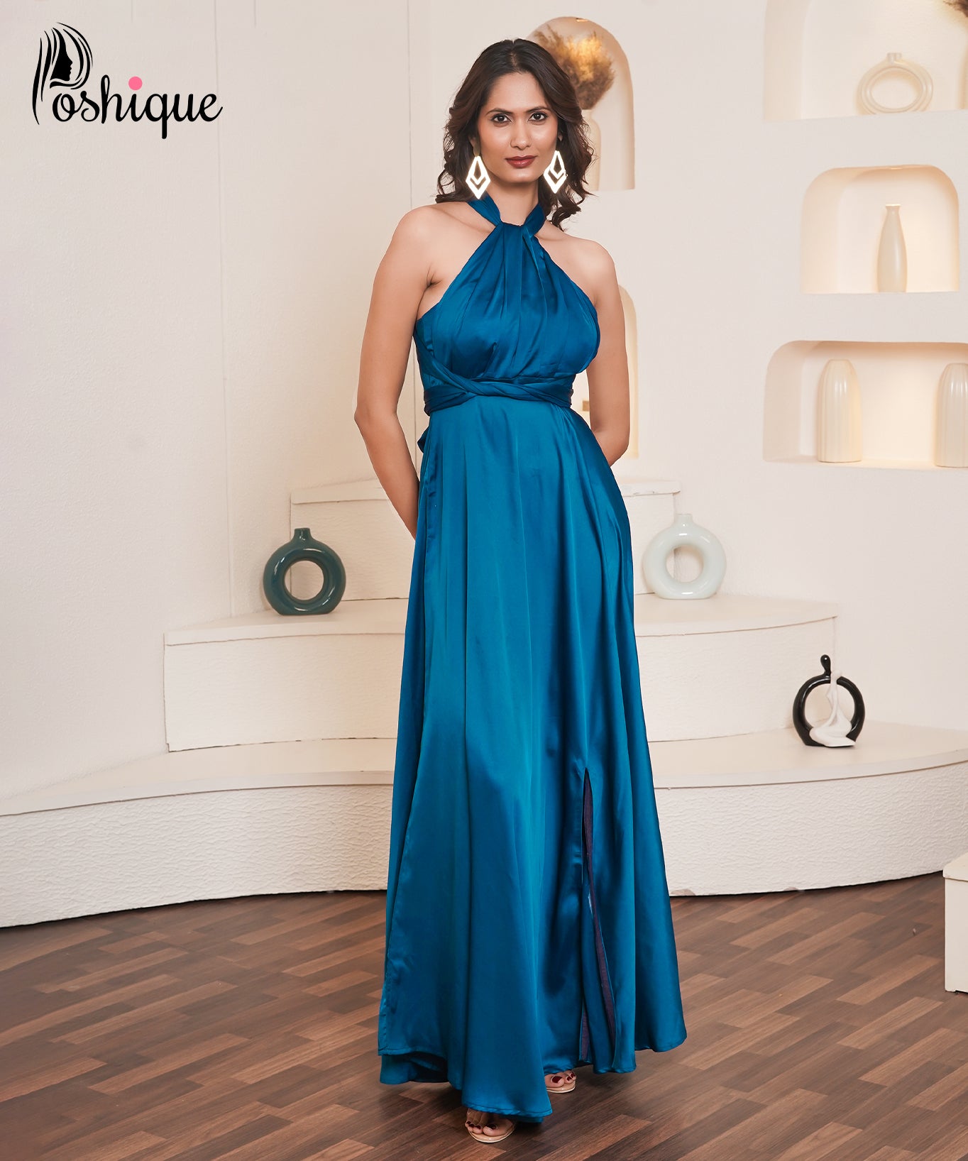 Poshique Ocean Blue Infinity Draped Gown Poshique Ocean Blue Infinity Draped Gown
